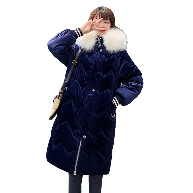 #*Cheap Winter Hooded Velve Parka Womens Thickening Outerwear Slim Down Cotton Coat Female 2019 New Long Fur Collar Winter Jacket Women