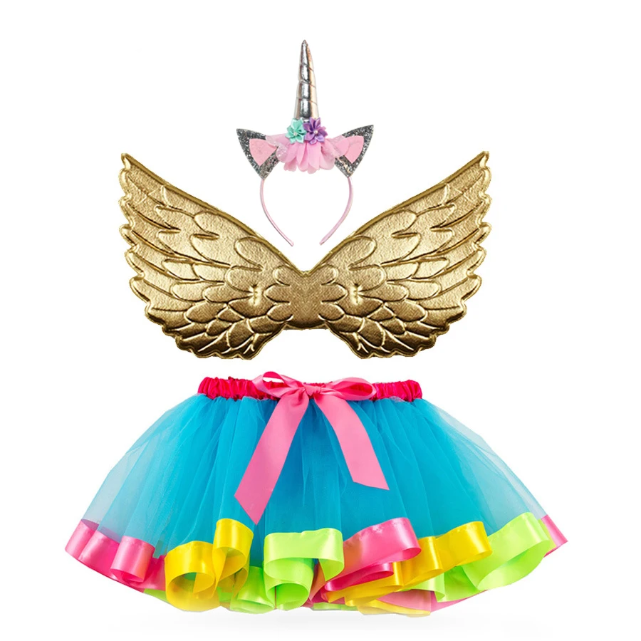 

Kids New Year's Gift Carnival Halloween Wing Headband Costume Unicorn Tutu Children's Festive Dress for Girls