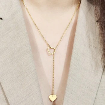 CACANA Long Pendant Heart-Shaped Necklaces Pendants For Women  Simple Design Necklace Stylish Stainless Steel Jewelry Party Gift