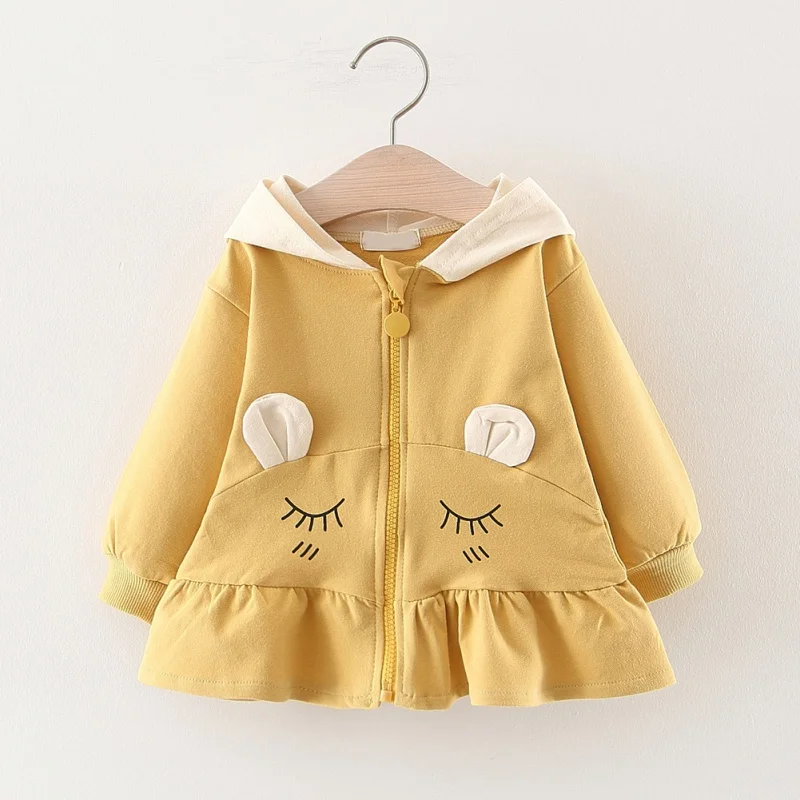 Детская верхняя одежда; пальто для малышей; Одежда для новорожденных девочек; осеннее пальто с капюшоном с рисунком кота; Одежда для младенцев; одежда для маленьких девочек - Цвет: Цвет: желтый