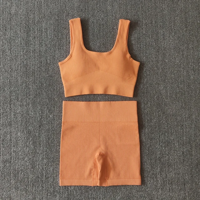 2/4/6PCS Seamless Women Yoga Set Workout Sportswear Fitness Bra Sport Pants Gym Clothing High Waist Leggings Shorts Sports Suits ULightCoffee