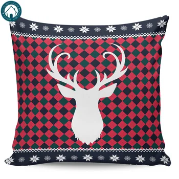 

Christmas Deer Plaid Snowflake Geometric Pattern Pillow Covers Cases Cover Cushion Pillowcase Square Print