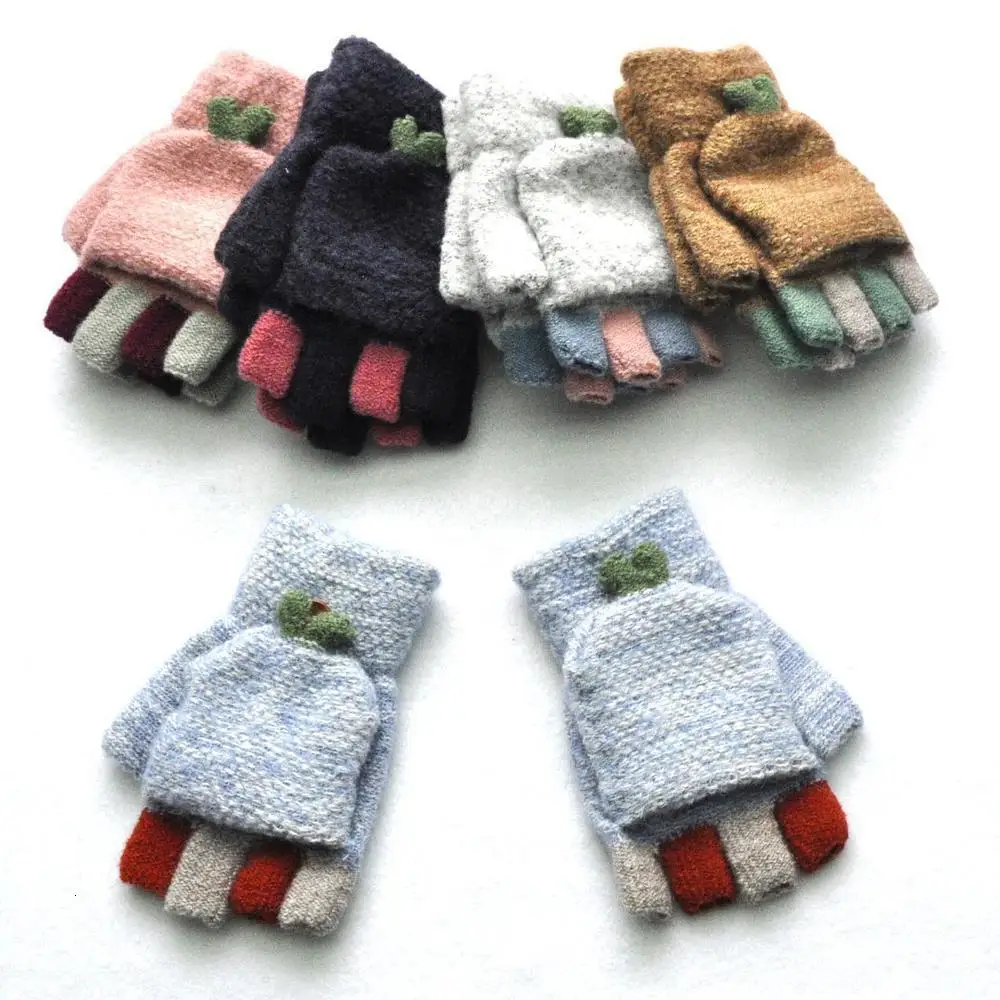 

Newest Winter Warm Gloves High Imitation Cashmere Bean Sprout Jacquard Weave Patchwork Flip Half Finger Glove Knitted Mitten