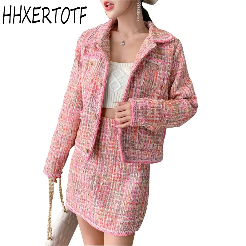 

Autumn Winter women Sexy Tweed suits Fashion tops+skirts 2 piece sets female woolen coat Elegant skirts sets Women's Set
