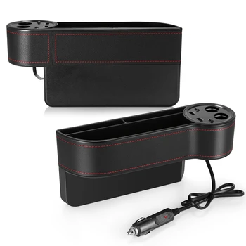 

Hot C15 Multi-use Car Seat Gap Storage Box Voltage Display 2 Cigar Lighters