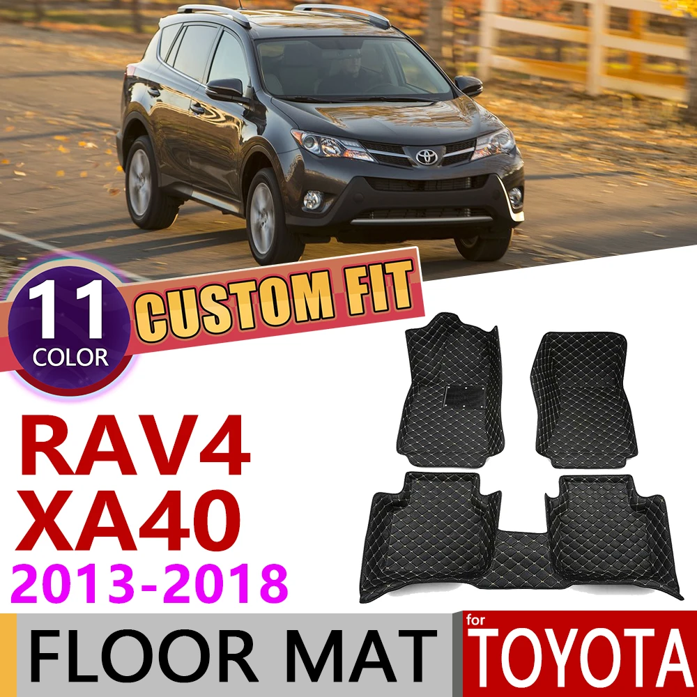 Custom Leather Car Floor Mats for Toyota RAV4 RAV 4 XA40 2013~ XA 40 5Seats Foot Pad Carpet Accessories