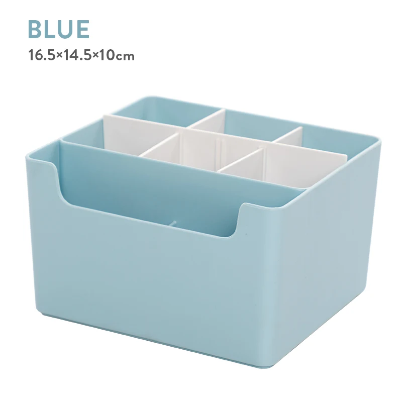 Blue Настольный канцелярский Органайзер, коробка для хранения косметики, контейнер, пластиковые коробки для хранения мелочей, пульт дистанционного управления, линия передачи данных - Цвет: Blue