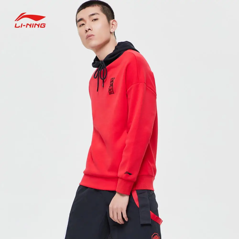 Li-Ning/Мужская трендовая толстовка с капюшоном, 66% хлопок, 34% полиэстер, обычная посадка, с подкладкой, спортивные свитера с капюшоном, AWDP023 CJFM19