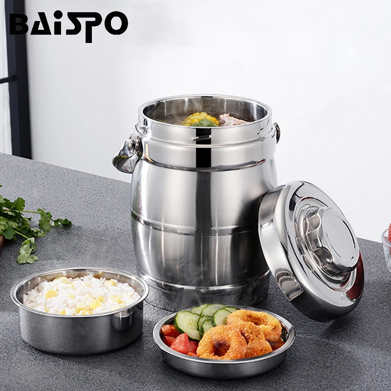 

Baispo Stainless Steel Thermos Food Container Lunch Box Large Capacity School Adult Picnic Bento Box Storage Portable Lunchbox