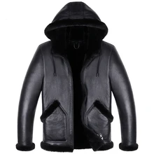 ABOORUN мужская куртка из натуральной овчины, зимняя теплая куртка из натуральной овчины, черная ветровка с капюшоном, пальто для мужчин R3351