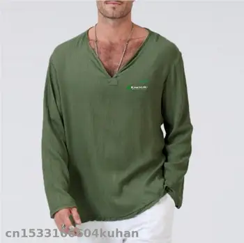 

2020 motocross Loose Mens T-Shirt V-Neck Long Sleeve T Shirt Men solid color flax casual riding for kawasaki racing T-shirt