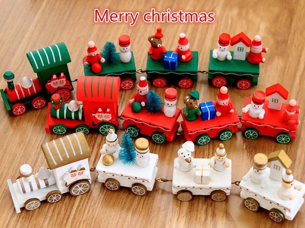 Деревянный Рождественский поезд, игрушки для украшения дома, мини деревянный поезд Санта-медведь, детские рождественские игрушки, подарки# T2