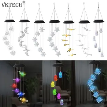 

6LED Solar Light Wind Chimes Lamp Outdoor Waterproof Color Change Spiral Wind Chime Hanging Decorative Garden Lamp Home Decor
