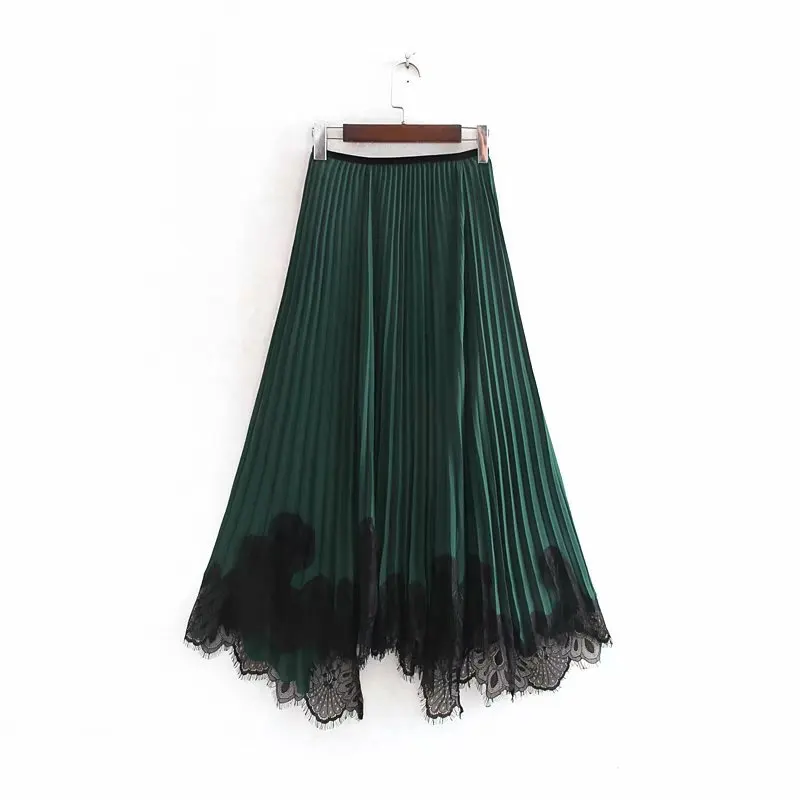 Осенние юбки женские зеленые повседневные плиссированные длинные юбки сплошные трапециевидные свободные праздничные макси юбки женские модные юбки для женщин