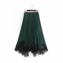 Осенние юбки женские зеленые повседневные плиссированные длинные юбки сплошные трапециевидные свободные праздничные макси юбки женские модные юбки для женщин