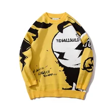 Осенний свитер в стиле хип-хоп с надписями и граффити, мужской свитер с длинным рукавом и круглым вырезом