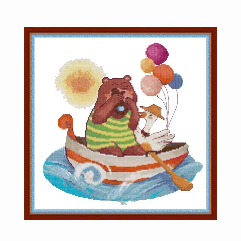 

Travel Bear Joy Sunday Stamped Cross Stitch Kit Patterns 14CT 11CT Printed Counted Handmade Embroidery Needlework Home Decor Set