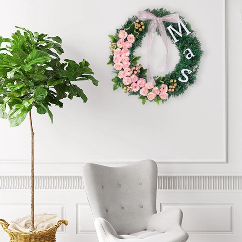 

Stylish Minimalist Pink Rose Garland Christmas Wreath Creative Letter Christmas Garland New Year Decor Wedding Home Decorations