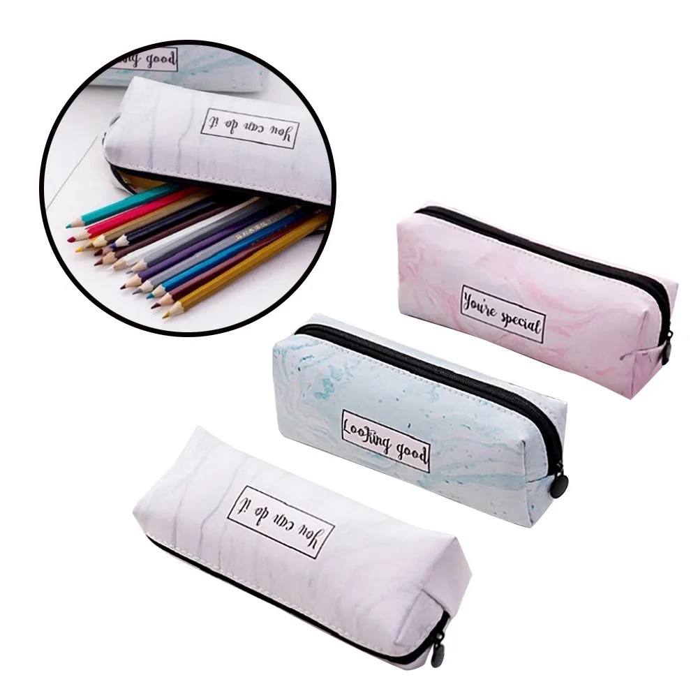 

PU Marble Pencil Bag, Simple Multifunctional Pencil Case, Kawaii Large Capacity Waterproof Marble Pattern, Office Learning