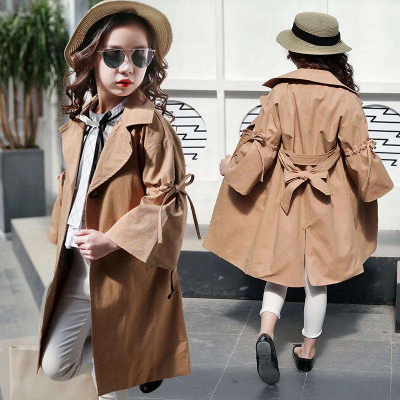 

2019 New Style College CHILDREN'S Jacket Girls Autumn Big Boy Children Single Breasted Bow Trench Coat Childrenswear on Behalf