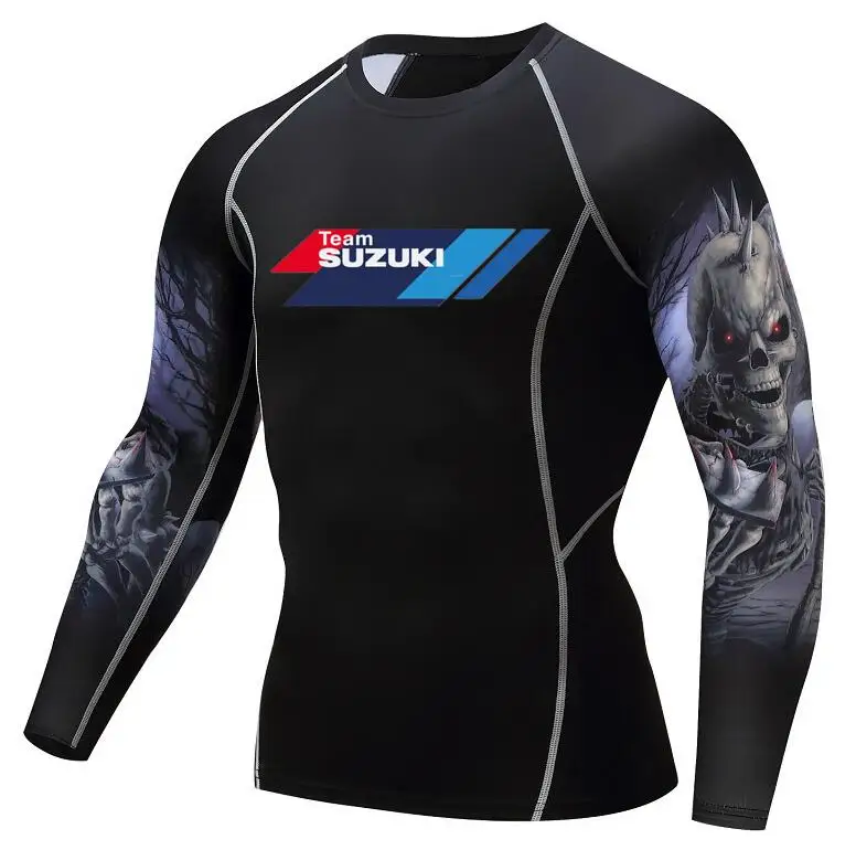 Мотоцикл SUZUKI команда SUZUKI R GSX Футболка с принтом компрессионные футболки 3D подростковые Трикотажные изделия с волком Мужская футболка с длинным рукавом фитнес ММА - Цвет: 1