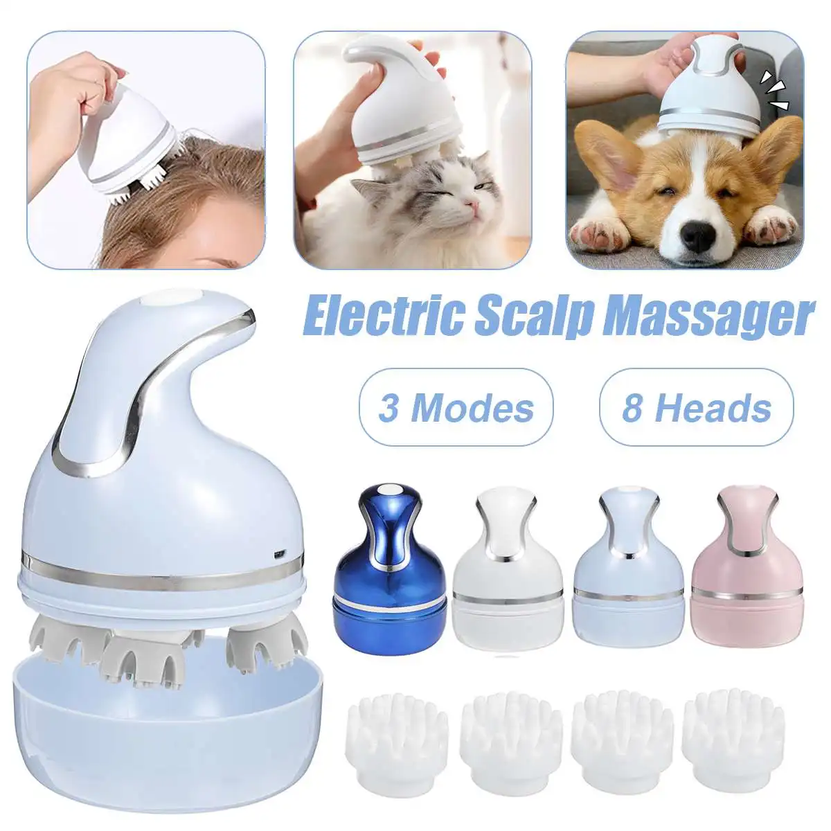3D Waterproof Electric Head Massager Wireless Scalp Pet Cat Dog Massage
