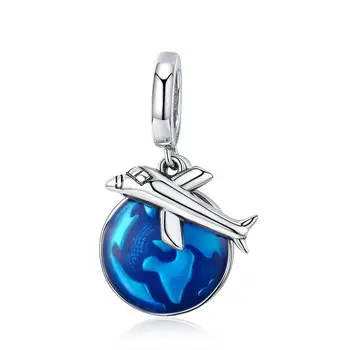 

New Arrival 925 Sterling Silver Blue Travel Around World Plane Charm Pendant fit Women Bracelet & Necklaces Jewelry SCC664