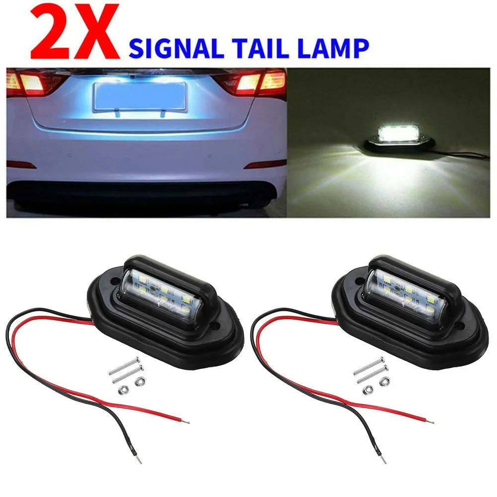 2X Black Shell 12-24V 6 LED Car License Plate Light Boat Truck Signal Tail Lamp