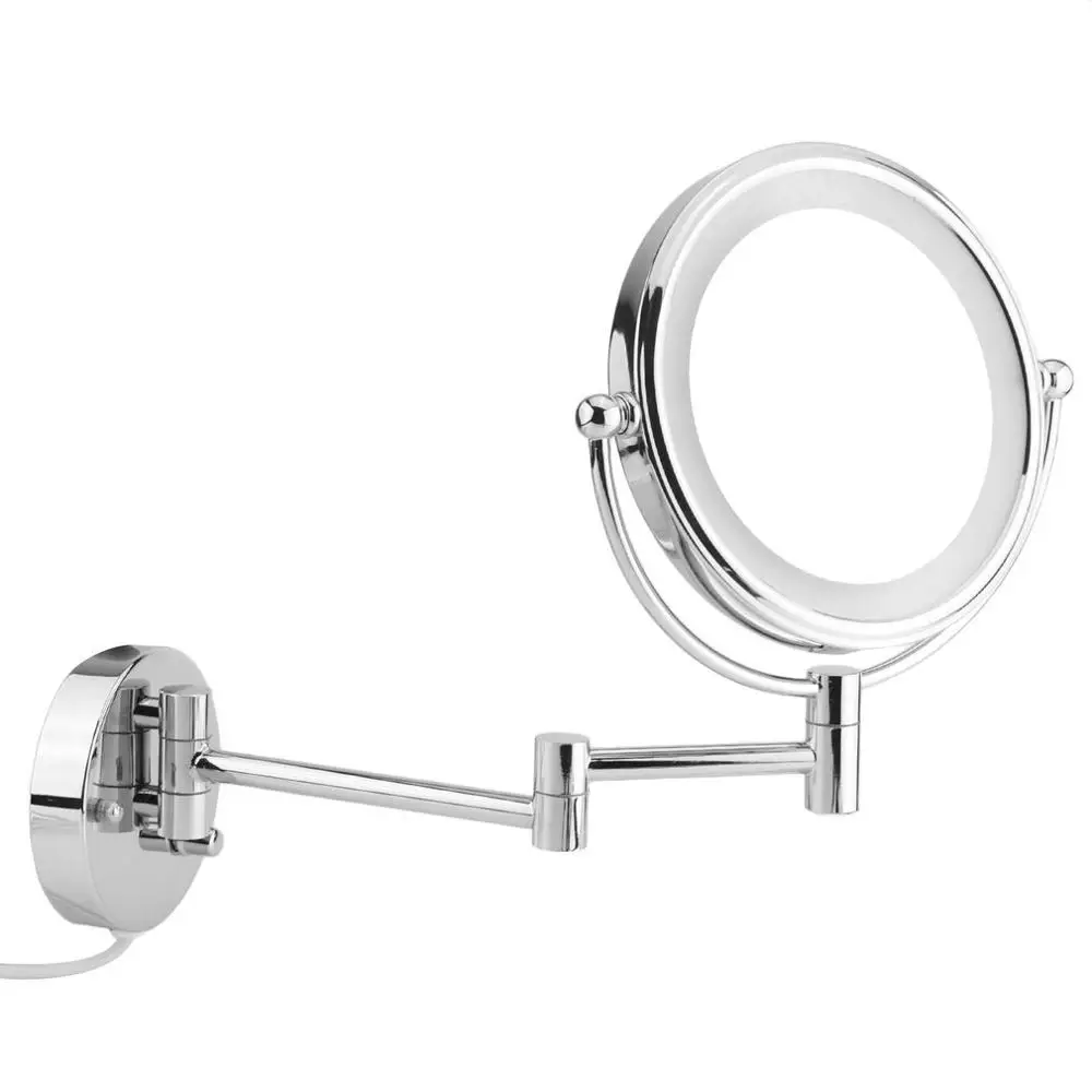  8 Inch LED Bathroom Cosmetic Mirror Knob Type Round Makeup Mirrors Adjustable Wall Mount 7x Magnify - 4000145306965