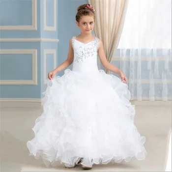 

Ruffle Crystal Beaded Cascade Organza Flower Girl Dress Pageant Bridesmaid Wedding Holy Communion Party Prom Princess Dress