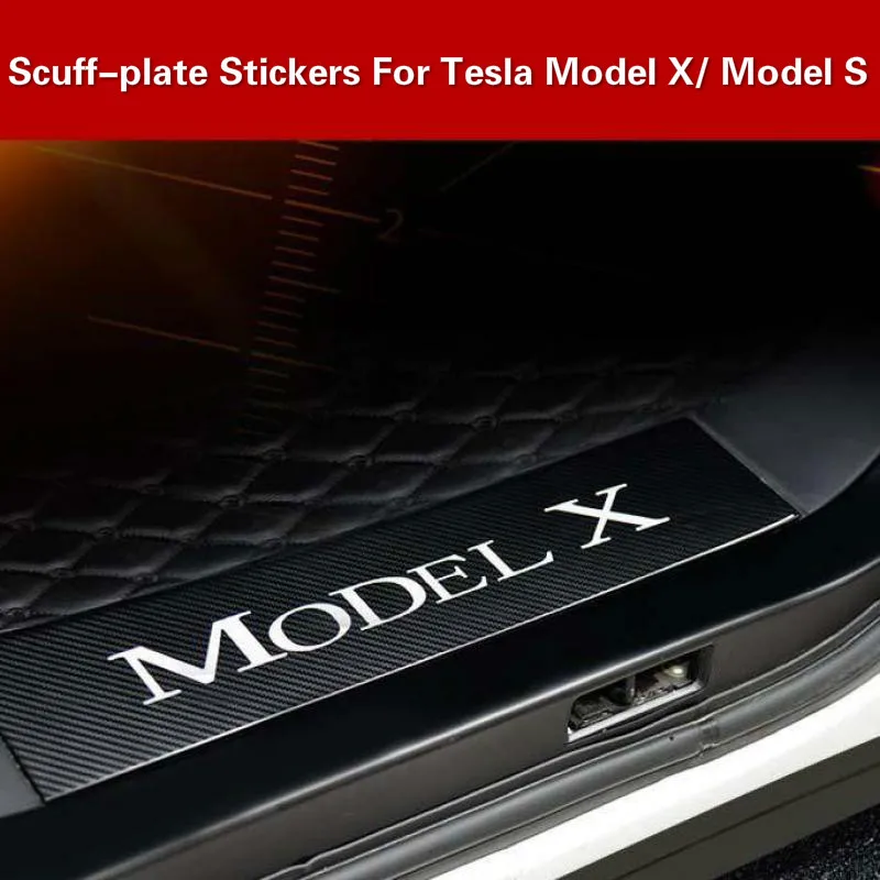 

BAFIRE Imitation Carbon Fiber 4pcs Car Door scull-palte Sticker for Tesla Model X / Model S Black Anti-Scratch Protector Covers