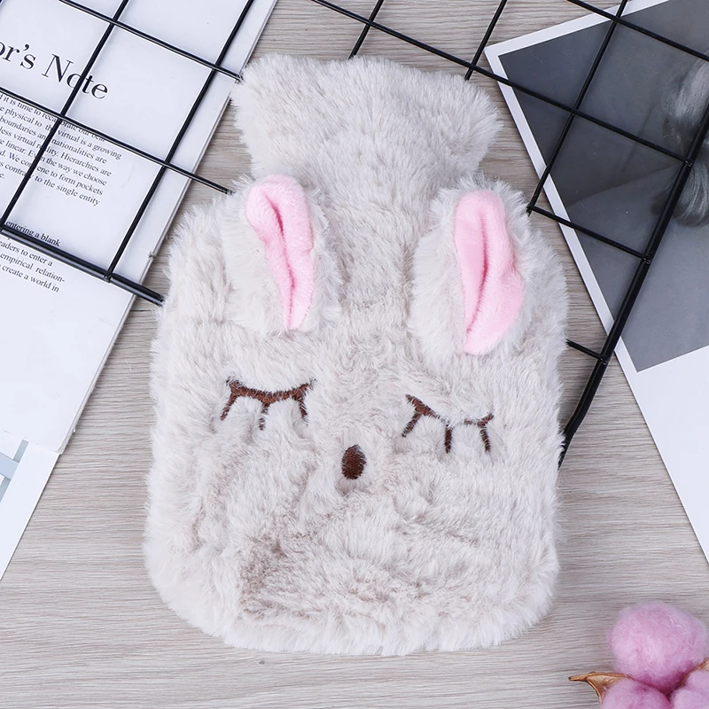 Winter Warm Heat Reusable Hand Warmer Cute PVC Stress Pain Relief Therapy Hot Water Bottle Bag with Knitted Soft Cozy Cover - Цвет: Beige