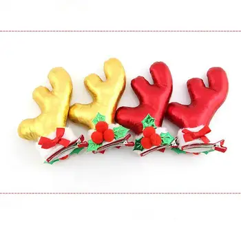 

2Pcs Antler Shape Hair Clips 3D Creative Barrette Christmas Hairpins Cute Bobby Pins Girls Headdress Red