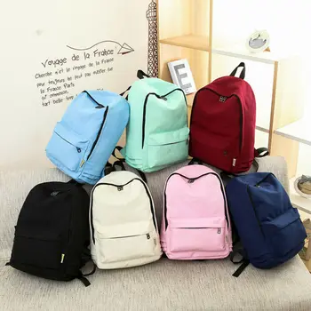 

Fashion Canvas Zipper Solid Color Backpack School Bags for Teenager Girls Mochilas Mujer 2019