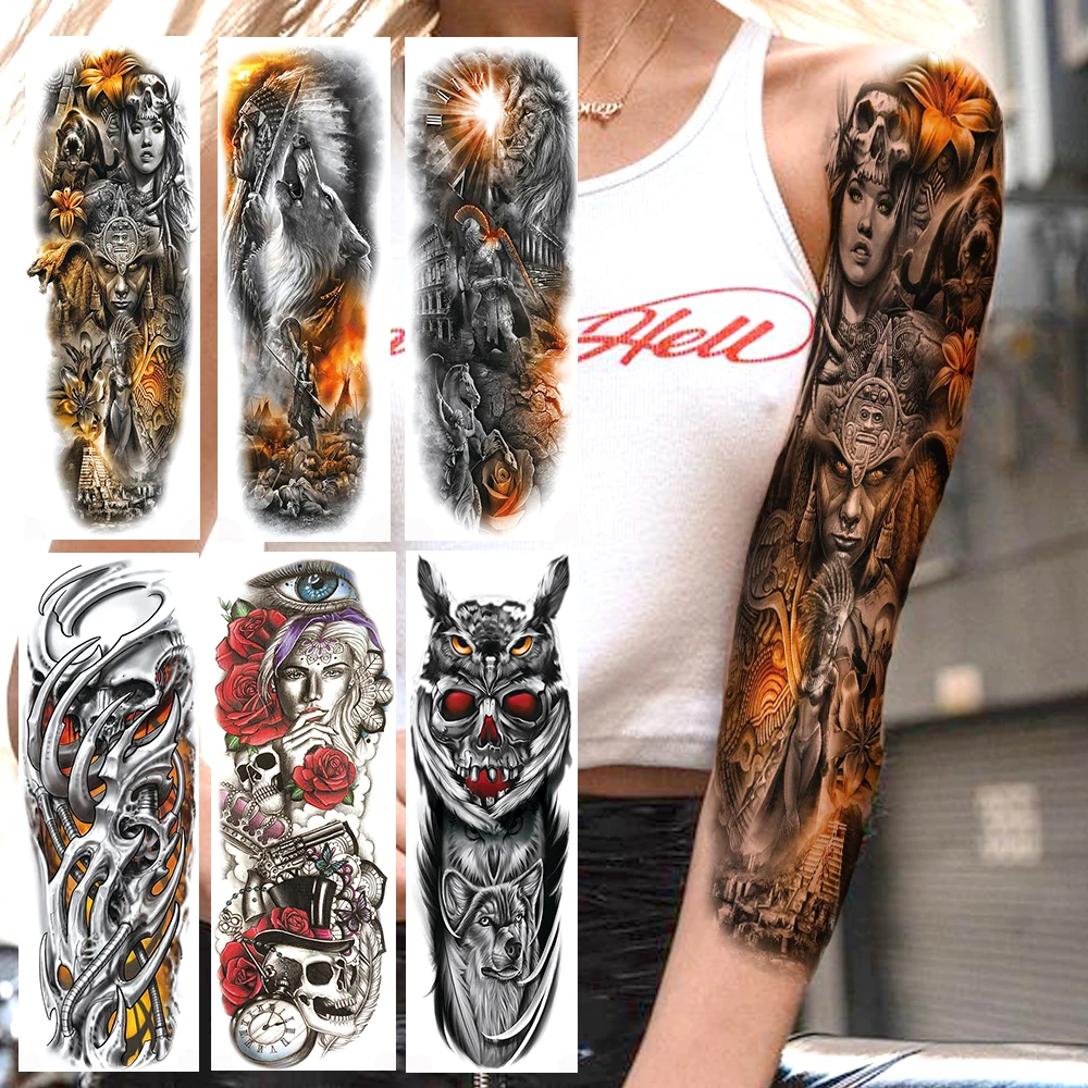 YURAN Gold Clash Of Gods Временные татуировки на всю руку для мужчин и женщин Triabl Warrior Body Leg Art