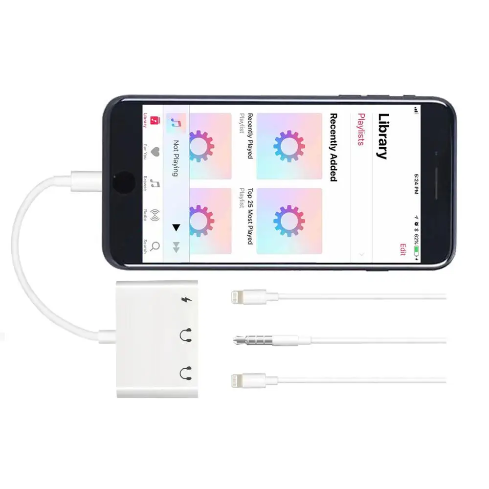 3 in 1 Charging Audio Adapter Headphone Splitter for Dual Lightning 3 5mm Jack Cable Fast Charger for iPhone SE 8 7 X iOS 14