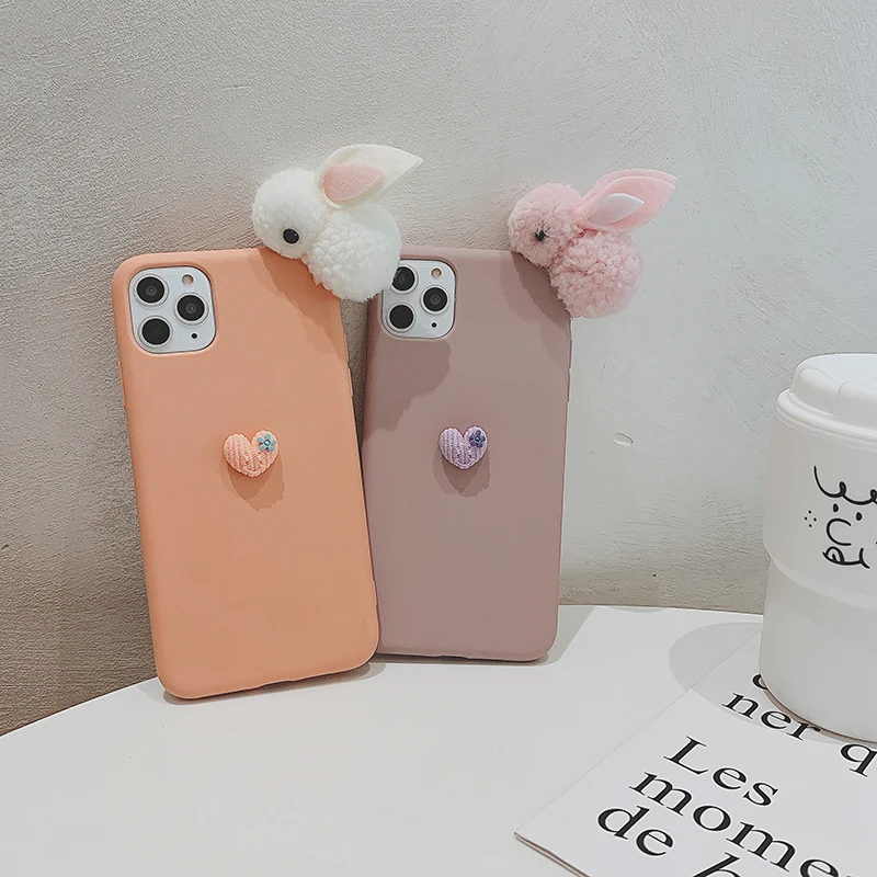 3D пушистые игрушки милый кролик телефонные чехлы для iphone 11Pro Xs MAX XR X 11 6 6s 7 8 plus конфеты Мягкий матовый ТПУ задняя крышка Чехлы
