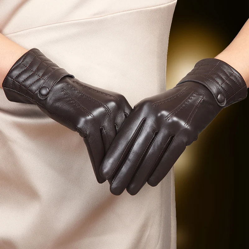 Женские перчатки из овчины зимние перчатки теплые осень зима женская кожаная перчатки черные темно-коричневые L159NC-1