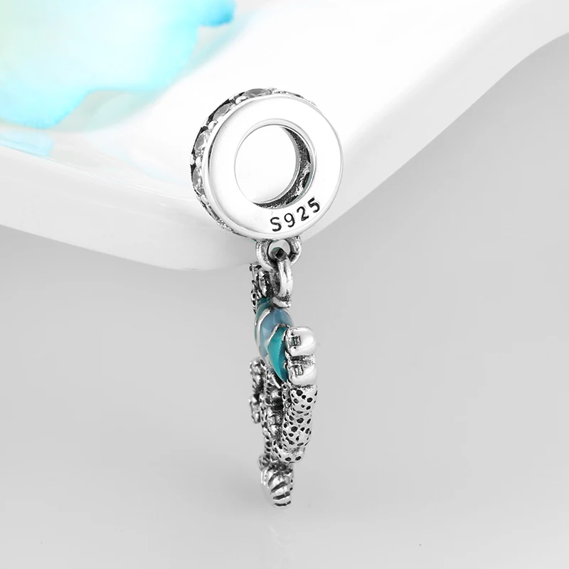 Fit Pandora Шарм браслет Изготовление ювелирных изделий из драгоценных камней 925 Серебряный кулон подводный мир кораллы и рыба эмалевые бусины