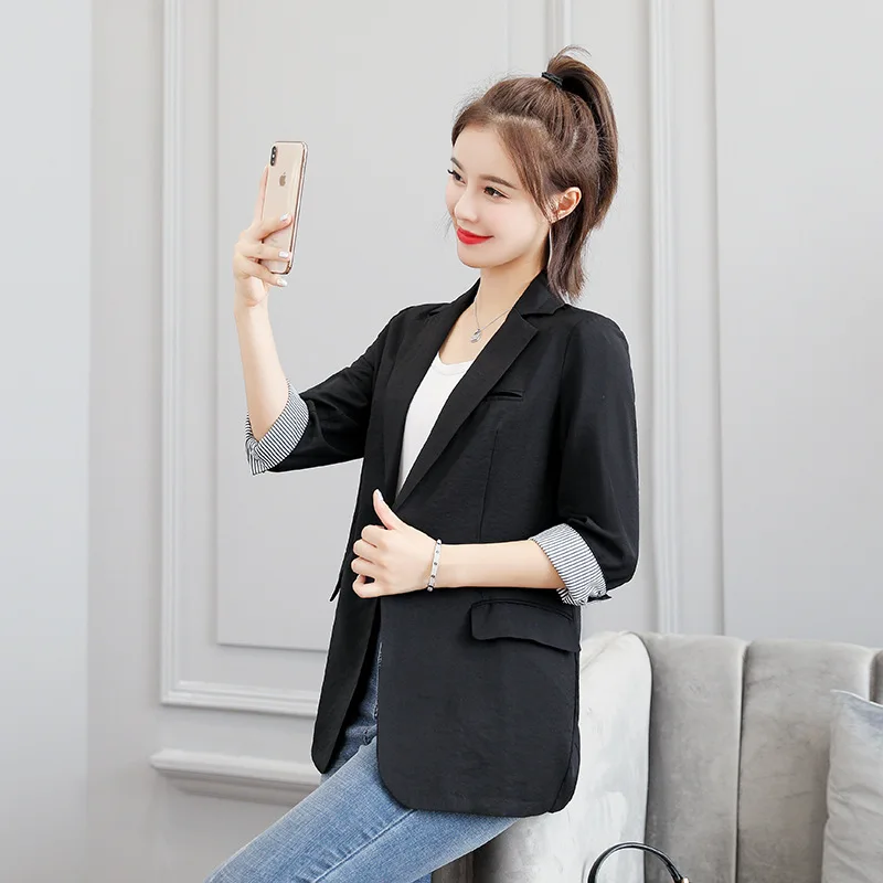

2019 Spring And Autumn New Style Women's Fashion Casual Half-sleeve Shirt Small Suit Coat Women's Korean-style Slim Fit Business