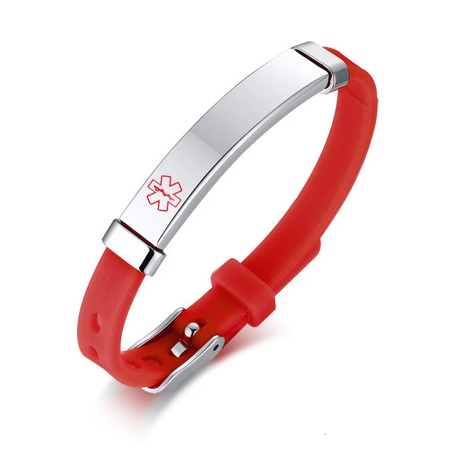 medical red Пользовательские детские SOS ID силиконовые браслеты резиновые бренды имя, номер телефона Дата Регулируемый ребенок Персонализированные для мальчиков детей девочек - Окраска металла: medical red