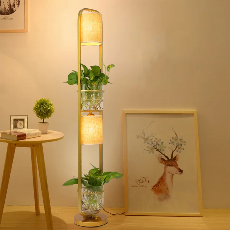 

American style iron floor lamp Simple living room study bedroom vertical can place plant hydroponic decoration warm floor lamp