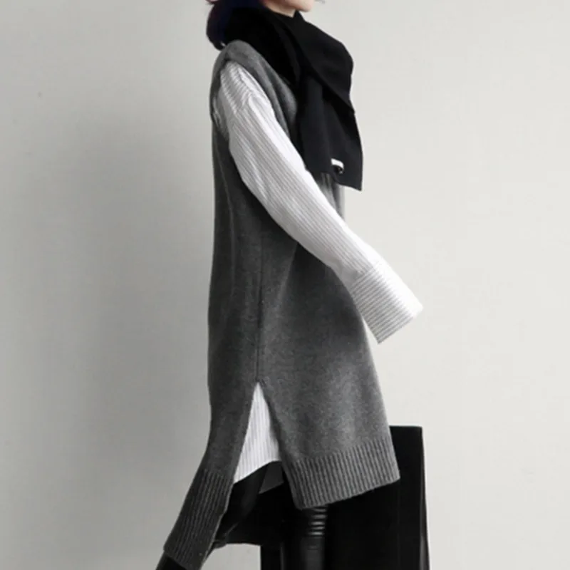 Goede Vrouwen Kasjmier Tops Mouwloze Gebreide Truien Vest lange Vest Herfst Winter Trui Vesten Casual 2019 Vrouwelijke Lange Shirt