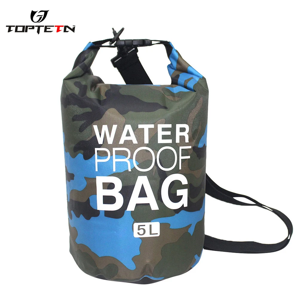 TOPTETN Women Man Outdoor Camouflage Polyester Waterproof Bag Shoulder Waterproof Bucket Bag 5L Drift Bag
