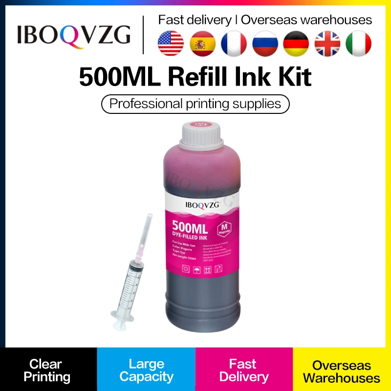 Iboqvzg 500Ml Kit Di Ricarica Di Inchiostro Per Stampante Epson L3110 L4150 L4160 Et-2750 3750 4700 4750 2700 2720 101 102 103 104 502 544 001