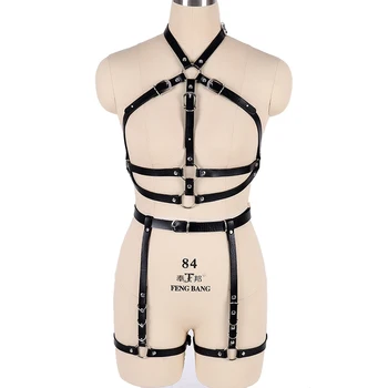 

PU Leather Harness Set Body Bondage Cage Bra Sexy Lingerie Punk Harajuku Goth Bra Club Party Dance Festival Rave for Women