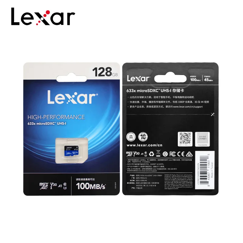 Lexar высокопроизводительная 633x microSDHC/microSDXC UHS I карта Micro SD 32 Гб 128 ГБ 256 512 памяти до 100