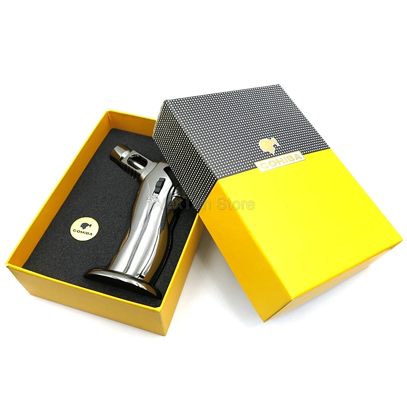 COHIBA креативный металлический фонарь с пламенем, ветрозащитные зажигалки, профессиональная сигаретная сигарета, многоразовая зажигалка с подарочной коробкой