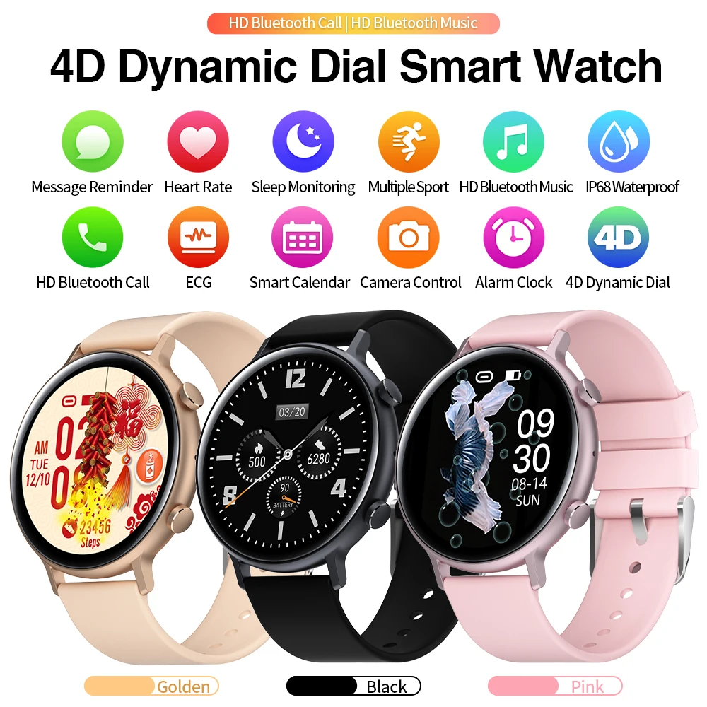 4D Dynamic Screen Bluetooth Call Smart Watch Women ECG PPG Ladies Smartwatch Fitness Tracker For Samsung iPhone ios Android