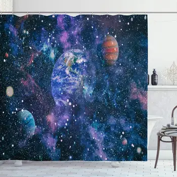 

Shower Curtain Set with Hooks 72x78 Celestial Deep System Space Science Fiction Universe Fantasy High Nature Design Nebula